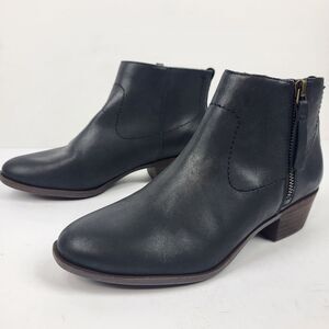Lucky Brand Womens Blandre Side Zip Ankle charcoal black Leather Booties 6.5M